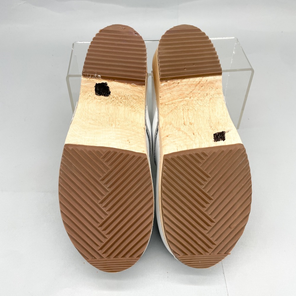 Lotta From Stockholm Womens 38 7.5 White Leather Classic Swedish Clogs Wood Heel - Picture 11 of 12